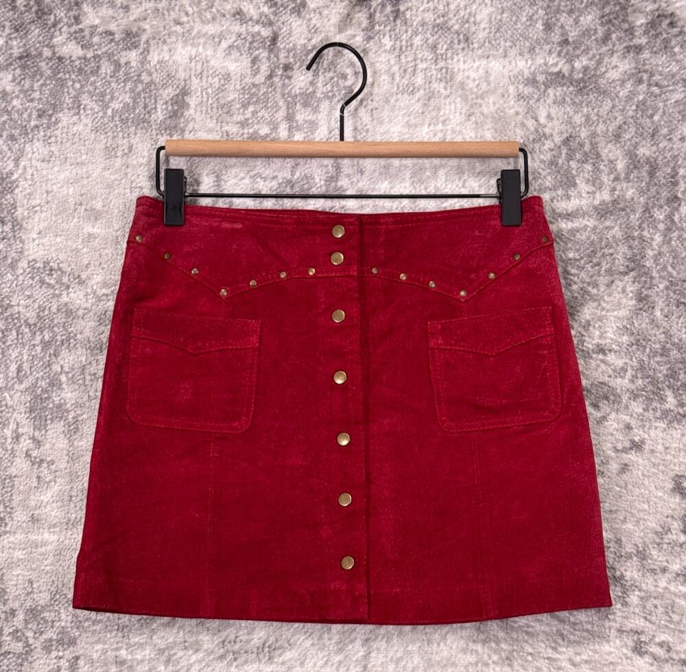 Vintage Roxy Skirt 3 Juniors Y2K Rodeo Red 100% Leather Suede Western Mini